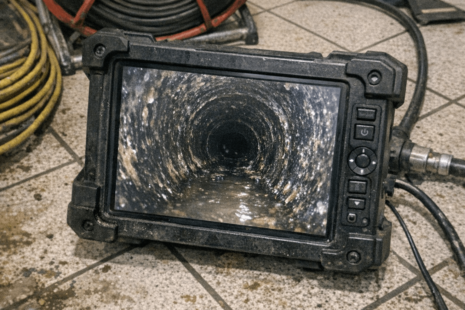 Monitor zeigt das Innere der Grundleitung zur Diagnose